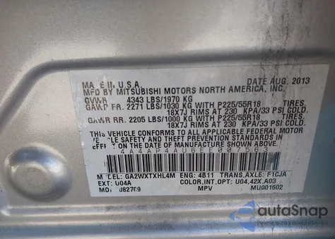 2014 Mitsubishi Outlander Sport Se z USA, uszkodzony, nr VIN 4A4AP4AU6EE007563